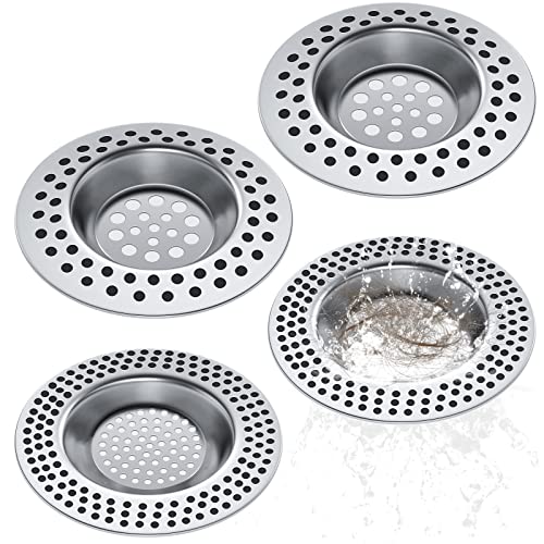 Realure 4er Satz Abflusssieb Küchenspüle mit Duschabfluss Haarfänger, Abflusssieb Dusche, 90 Löcher Waschbecken Sieb für Küche, Badezimmer, Toilette Schutz der Drainage, Edelstahl Metall 2 Größen von Realure