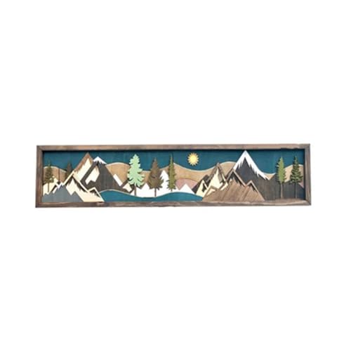 Reapyyt Wood Mountain Wall Art Bringt Giebelkunstdekoration Sonnenuntergang Mondszene Dekoration A von Reapyyt