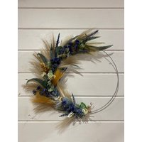Neue Version Pampasgras., Kranzring, Blauer Und Cremefarbener Kranz, Kranz Im Boho-stil, Drahtringkranz, Draht Runder von ReayanartsGardenGift