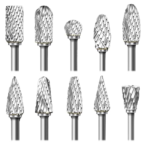Rebanky 10 Stück Metallfräser mit Doppelschnitt, Hartmetall Frässtifte mit 3mm Schaft, Metallfräser für Bohrmaschine, Wolframcarbid Fräsaufsatz für Metallpolieren,Gravieren,Bohren von Rebanky