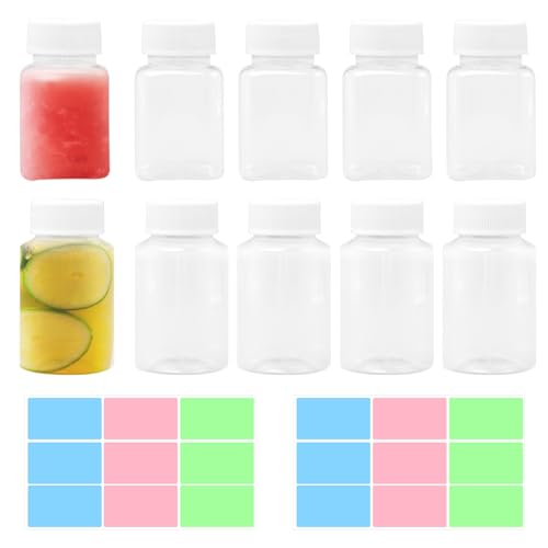 Rebanky 10 Stück 100ml Kunststoff Saftflaschen Zum BefüLlen Wiederverwendbare Leere Smoothie Flaschen Leere Kunststoff Shot FlaschenKlare Smoothie Flasche mit Etikettenpapier für Getränke, Wasser von Rebanky
