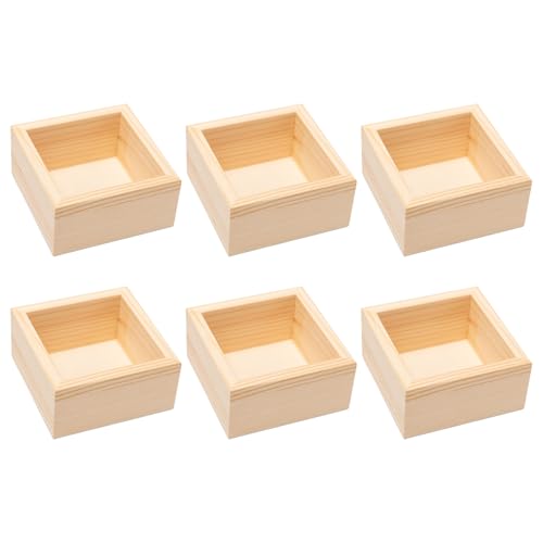 Rebanky 6 Stück Holzkiste Unbehandelt Kleine Quadratische Holzkiste 8x8x4 cm Holzbox Klein Ohne Deckel Hholzkiste Klein Quadratisch Holzkisten Organizer für Heimdekoration, Pflanzen, Basteln von Rebanky