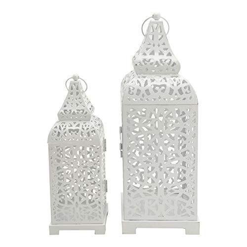 Rebecca Mobili 2 STK. Kerzenhalter Laternen Ethnisches Metall, Hochglanzweiß, Für Blumenkerzen, Garten Wohnzimmer - Maße: 39 x 14,5 x 14,5 cm (HxLxb) - Art. RE6551 von Rebecca Mobili
