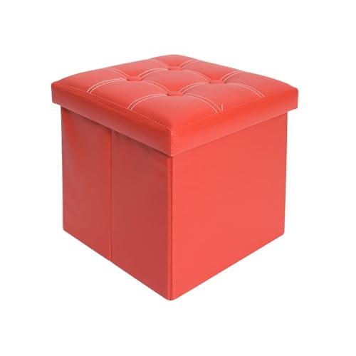 Rebecca Mobili Aufbewahrungsbank Puff, Fußhocker Sitzbank mit Stauraum in Rot, Würfelsitz, Holz MDF Kunstleder, modernes Wohnaccessoire – Maße: 30 x 30 x 30 cm (HxLxB) - Art. RE4900 von Rebecca Mobili