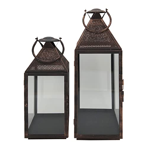 Rebecca Mobili Dekoratives Kerzenhalter-Set, 2 große Laternen, braun. PVC Metall, Wohnzimmer Garten Terrasse - Maße HxBxT: 66 x 24 x 23 cm - Art. RE6720 von Rebecca Mobili