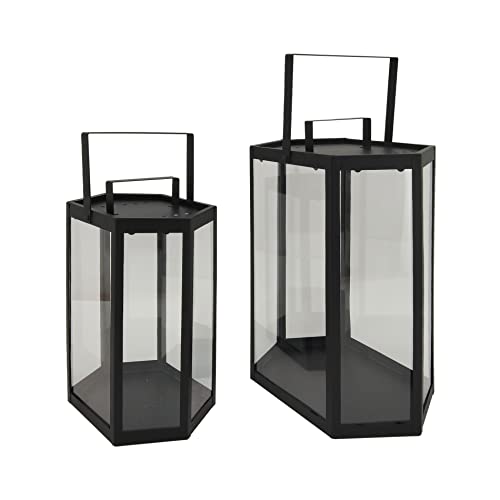 Rebecca Mobili Dekoratives Laternen Set, 2 Moderne Kerzenhalter, PVC Metall, Schwarz, für den Innen- und Außenbereich - Maße HxBxT: 39 x 28,5 x 18,5 cm - Art. RE6718 von Rebecca Mobili