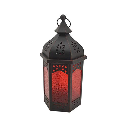 Rebecca Mobili Ethnische Laterne, dekorativer Kerzenhalter, Rot Schwarz, Metallglas, Balkon Wohnzimmermöbel - Maße: 32 x 16 x 14 (HxLxB) - Art. RE6557 von Rebecca Mobili