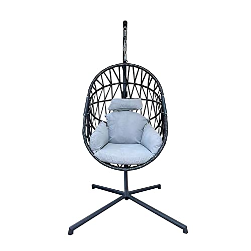 Rebecca Mobili Hängesessel, Außenbereich-Schaukelstuhl, Polyrattan Stahl, Mit Kissen, Selbsttragend - Maße HxBxT: 200 x 128 x 128 cm (Grau) von Rebecca Mobili