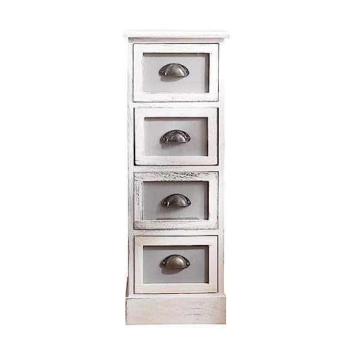 Rebecca Mobili Hochkommode mit 4 Schubladen, Highboard Vintage, Holz, Weiß Grau, Schlafzimmer Bad – Maße: 80 x 29 x 25 cm (HxLxB) - Art. RE4889 von Rebecca Mobili