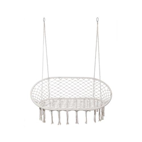 Rebecca Mobili Hollywoodschaukel, 2-Sitzer, großer Hängesessel, cremefarben, Stahl, Polycotton, für Innen oder Außen, Boho-Stil, robust – Maße HxBxT: 150 x 130 x 70 cm – Art. RE7173 von Rebecca Mobili