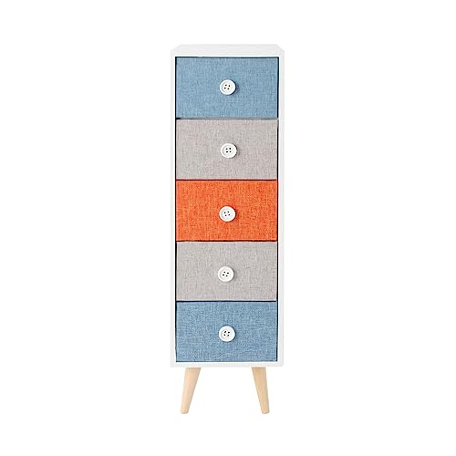 Rebecca Mobili Kommode 5 Schubladen, Kommode montiert, Weiß Grau Hellblau Orange, Modern, MDF Holzfaser, Für den Eingangsbereich - Maße 88 × 25 × 25 cm (HxBxT) - Art. RE6670 von Rebecca Mobili