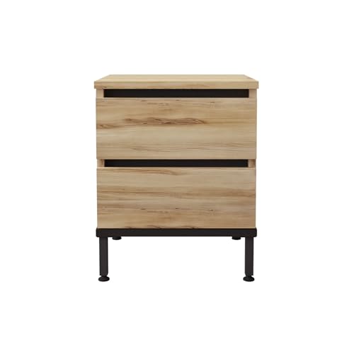 Rebecca Mobili Moderner Nachttisch, Design Nachttisch, Eiche hell dunkelgrau, Spanplatte Eisen, stabil, mit 2 Schubladen - Maße HxBxT: 49 x 40 x 35,5 cm - Art. RE7232 von Rebecca Mobili