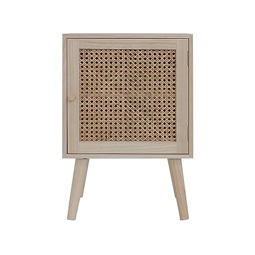 Rebecca Mobili Nachttisch Aus Holz, Nachttisch Für Schlafzimmer, 1 Rattan Tür, Braun, Platzsparend, Mit Füßen - Maße HxBxT: 57 x 38 x 30 cm - Art. RE6851 von Rebecca Mobili