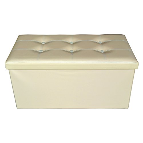 Rebecca Mobili Puff aus Kunstleder, Sitzbank Aufbewahrungsbox, Beige, Hocker, mit Deckel, gepolsterete Sitzfläche – Maße: 38 x 76 x 38 cm (HxLxB) – Art. RE4622 von Rebecca Mobili