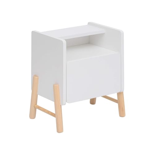 Rebecca Mobili Quadratischer Nachttisch, Nachttisch für Kinder, Weiß Braun, MDF Kiefer, mit 1 Schublade und 1 Regal, Abgerundete Kanten - Maße HxBxT: 49 x 43 x 30 cm - Art. RE7128 von Rebecca Mobili
