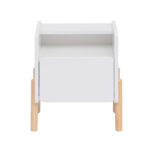 Rebecca Mobili Quadratischer Nachttisch, Nachttisch für Kinder, Weiß Braun, MDF Kiefer, mit 1 Schublade und 1 Regal, Abgerundete Kanten - Maße HxBxT: 49 x 43 x 30 cm - Art. RE7128 von Rebecca Mobili