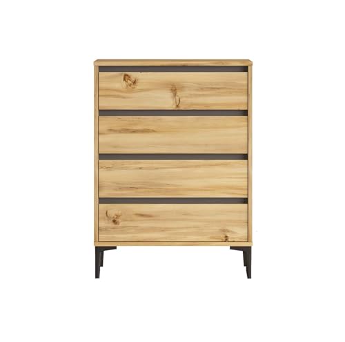 Rebecca Mobili RE7221 Kommode mit 4 Schubladen, PVC-Spanplatte, helle Eiche dunkelgrau, geräumig, für Schlafzimmer oder Eingang, Maße HxBxT: 98,5 x 72 x 45 cm von Rebecca Mobili