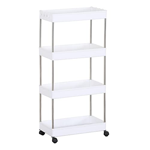 Rebecca Mobili Raumsparwagen, Regal mit Rädern, weiß, Metall-Kunststoff, 4 Etagen, für Gewürze feuchtigkeitsresistent - Maße: 85 x 40 x 23 cm (HxBxT) - Art. RE6746 von Rebecca Mobili