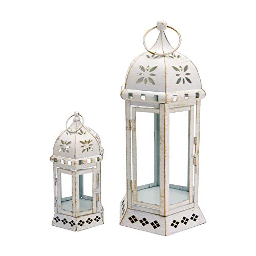 Rebecca Mobili Set 2 Kerzenhalter, Dekorative Laternen, Metall PVC, Vintage-Stil, für Blumenkerzen, Innen Außen - Maße: 35 x 17,5 x 15,5 cm (HxLxB) - Art. RE6552 von Rebecca Mobili
