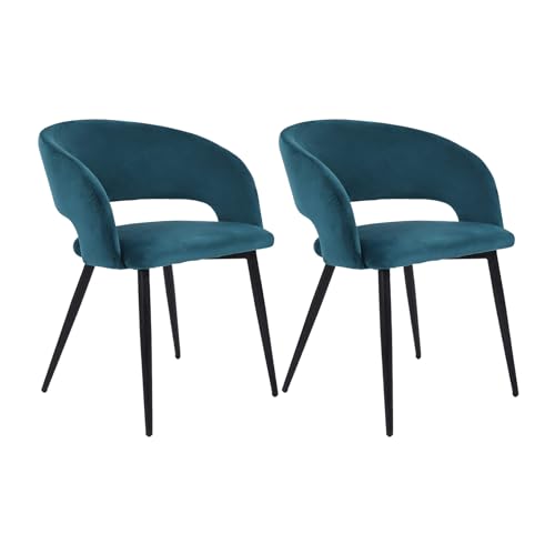 Rebecca Mobili Set 2 Moderne Gepolsterte Stühle, Samtstühle, mit Metallbeinen, Petrolgrün, mit Armlehnen, für Zuhause Büro - Maße HxBxT: 76 x 55,5 x 58 cm - Art. RE6918 von Rebecca Mobili