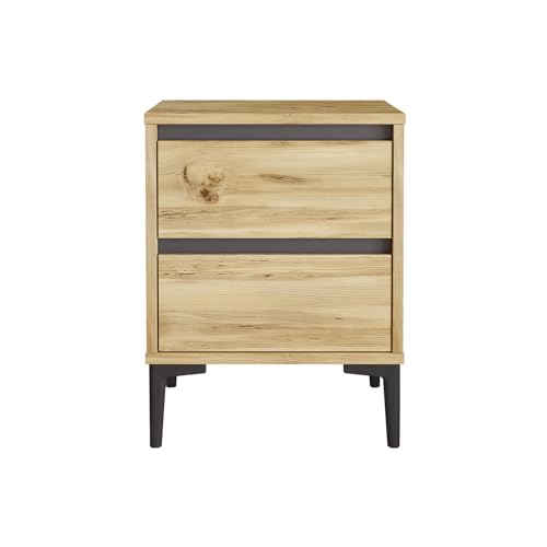Rebecca Mobili Skandinavischer Nachttisch, Nachttisch mit 2 Schubladen, helle Eiche dunkelgrau, PVC-Spanplatte, platzsparend, modernes Design, Maße HxBxT: 58,5 x 45 x 45 cm - Art. RE7220 von Rebecca Mobili