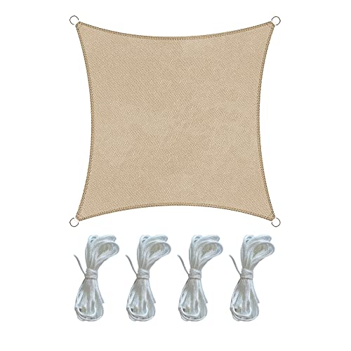 Rebecca Mobili Sonnenschutz Sonnensegel für Außenbereich Quadratisch Beige Polyethylen Befestigungsseil UV-Schutz Schwimmbad 3,6x3,6 m (Cod. RE6337) von Rebecca Mobili