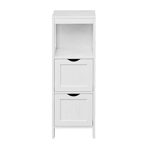 Rebecca Mobili Weiße Badezimmer-Kommode, Freistehender Platzsparender Schrank, MDF, 1 Fach 2 Schubladen, Mehrzweck, Für die Küche Waschküche - Maße: 84 x 30 x 30 cm (HxBxT) - Art. RE6682 von Rebecca Mobili