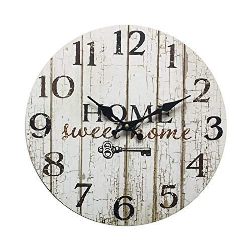 Rebecca Mobili dekorative Wanduhr, Wohnzimmeruhr mit Spruch, Home Sweet Home, Shabby-Stil, Holz Weiß – Maße: Ø 33,8 cm x B 4 cm - Art. RE6151 von Rebecca Mobili