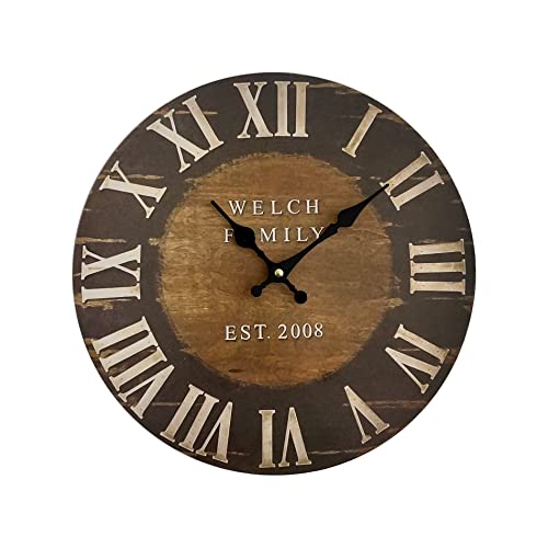 Rebecca Mobili große Wanduhr für Wohnzimmer, Wohnzimmeruhr aus Holz, MDF, Braun Schwarz, rund, industrial Design – Maße: Ø 33,8 cm x B 4 cm - Art. RE6152 von Rebecca Mobili