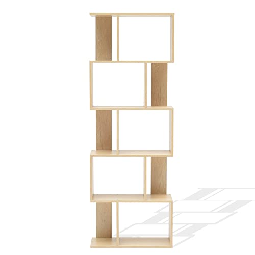 Rebecca Mobili modernes Standregal, Bücherregal aus Holz, 5 Ablagen, im modernen Stil, Beige, als Wohneinrichtung für Wohnzimmer Haus Büro – Maße: 169 x 60 x 24 cm (HxLxB) – Art. RE4788 von Rebecca Mobili