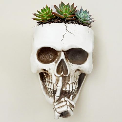 Rebecca online Totenkopf-Wand-Pflanzgefäße für Zimmerpflanzen, hängender Totenkopf-Pflanzgefäß, Gothic-Pflanzgefäß, weißes Harz für Halloween-Dekoration (weiß-nicht sprechen) von Rebecca online