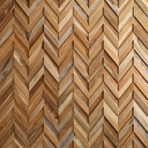 Rebel of Styles - UltraWood Teak Chevron - 0,347m² / 5 Stück - 3D Wandpaneele/Verblender/Platten aus Teakholz - Deko Verkleidung. Stilvolle Holzvertäfelung für Innenwände von Rebel of Styles