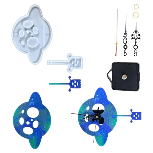 Rebellious Space Alien Planet Theme Uhr Epoxidharzform Flexible Silikonform zum Aufhängen Heimdekoration Schmuckherstellungswerkzeu von Rebellious