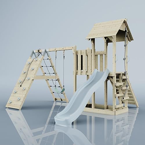ReboOutdoor Spielturm mit Wellenrutsche | Klettergerüst mit Kinderschaukel, Kletterturm, Kletterwand, Kletternetz | Stabile Konstruktion, Weiches Gefühl in den Seilen ReboOutdoor Spielturm mit Wellenrutsche | Klettergerüst mit Kinderschaukel, Kletterturm, Kletterwand, Kletternetz | Stabile Konstruktion, Weiches Gefühl in den Seilen von Rebo