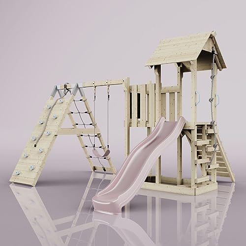 ReboOutdoor Spielturm mit Wellenrutsche | Klettergerüst mit Kinderschaukel, Kletterturm, Kletterwand, Kletternetz | Stabile Konstruktion, Weiches Gefühl in den Seilen ReboOutdoor Spielturm mit Wellenrutsche | Klettergerüst mit Kinderschaukel, Kletterturm, Kletterwand, Kletternetz | Stabile Konstruktion, Weiches Gefühl in den Seilen von Rebo