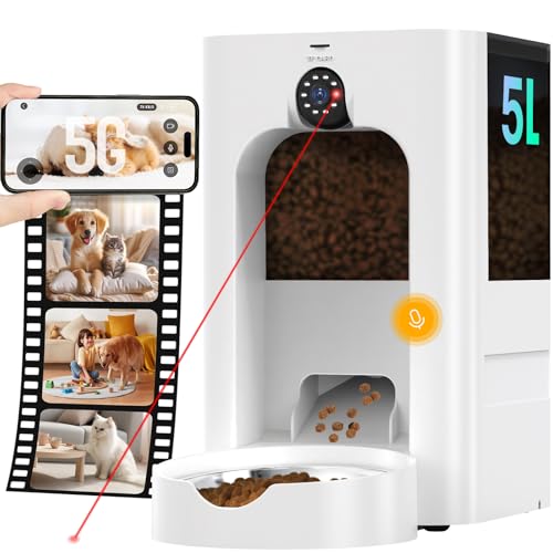 5L Futterautomat Katze Katzen Futterautomat mit Timer Futternapf mit Automatik Futterautomat - Trockenfutter Futterspender Automatisch für Katze und Hund von Rebongki
