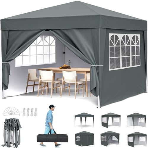Pavillon 3x3m, Pop-Up Faltpavillon Wasserdicht, Gartenzelt UV Schutz 50+, Partyzelt wasserdicht stabil mit Tragetasche, Höhenverstellbar Faltbar Gartenzelt mit 4 Seitenwänden, für Party, Garten (3*3M) von Rebonique