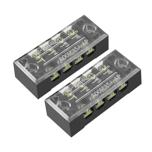 Rebower 4-Positionen-Doppelreihen-Terminalleisten-Blocks Barriereschrauben (mit Abdeckung) - 2er Pack/Schwarz/TB-1504L von Rebower