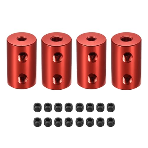 Rebower Starre Kupplung Kupfer Welle Kuppler Anschluss Motor Zubehör [für 3D Drucker und Modell Boote]-1/8 bis 4mm Bohrung L20 x D12/Dunkel Rot/4 Pack von Rebower