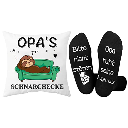 Rebundex Opa Geschenk Geschenke für Opa Faultier Geschenk Opa Geburtstag für Bester Opa Socken und Kissenbezug 45x45 von Rebundex