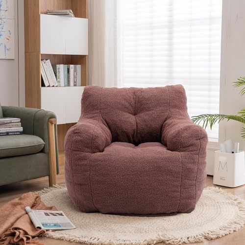 Recaceik Sitzsack-Stühle, getufteter weicher gefüllter Sitzsackstuhl mit Füllstoff, flauschiges faules Sofa, Imperial Lounger Riesensitzsack Stuhl für Schlafzimmer, Wohnzimmer, Rufous, Groß von Recaceik