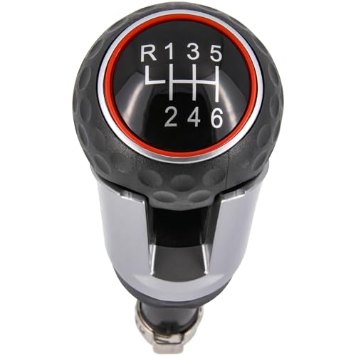 Recambo Schaltknauf 6 Gang passend für Audi A4 B6 B7, 8E, 2000-2008, Plug & Play, Auto Schalthebel, schwarz - rot von Recambo