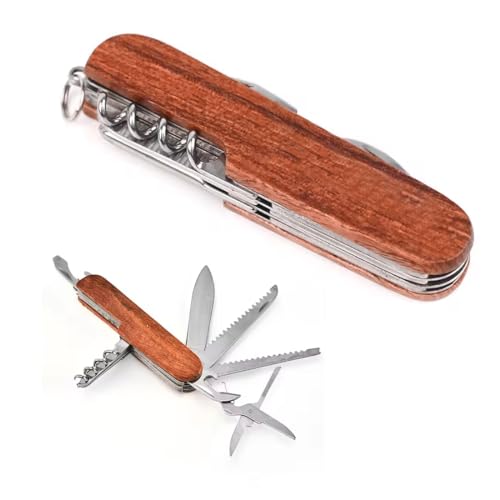 Reccisokz 1 Artikel 9.5*2.5*1.5CM Schweizer Taschenmesser Hiker, taschenmesser kinder,Swiss Army Knife, Klappmesser Outdoormesser Campingwerkzeug,Multitool, Klinge(11 Funktionen) (Dunkle Holzfarbe) von Reccisokz