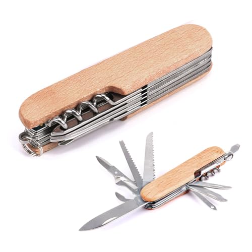 Reccisokz 1 Artikel 9.5 * 2.5 * 1.5CM Schweizer Taschenmesser Hiker, taschenmesser kinder,Swiss Army Knife, Klappmesser Outdoormesser Campingwerkzeug,Multitool, Klinge(11 Funktionen) (Holzfarbe) von Reccisokz