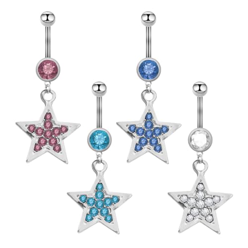 Reccisokz Rec 4 Stück Bauchnabelpiercing,Silber Bauchnabelpiercing Chirurgenstahl Clip,Bauchnabelpiercing Silber,Bauchnabelpiercing Set,Bauchnabelpiercing Pentagramm für Damen Frauen von Reccisokz