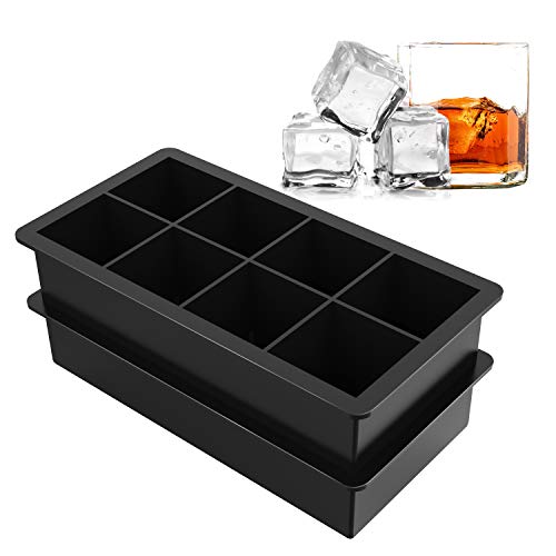 Eiswürfelformen, große Größe, quadratische Silikon-Eiswürfelformen für die Herstellung von 8 riesigen Eiswürfeln für Whiskey und Cocktails, hält Getränke kühl, wiederverwendbar und BPA-frei, 2 Stück Eiswürfelformen, große Größe, quadratische Silikon-Eiswürfelformen für die Herstellung von 8 riesigen Eiswürfeln für Whiskey und Cocktails, hält Getränke kühl, wiederverwendbar und BPA-frei, 2 Stück von Rechishre