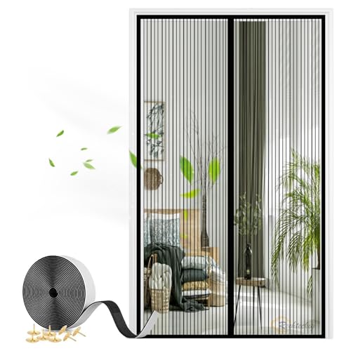 Magnet Fliegengitter Tür, Insektenschutz Balkontür Fliegenvorhang Automatisches Schließen für Wohnzimmer Terrassentür mit Klebeband-Black-A|| 110x240cm(43x94inch) von Rechteckig