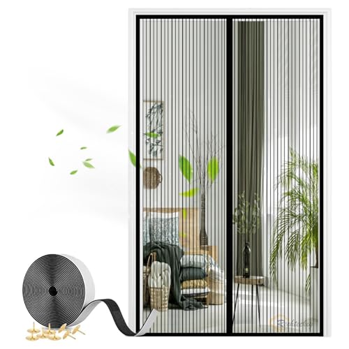 Magnet Fliegengitter Tür, Insektenschutz Balkontür Fliegenvorhang Automatisches Schließen für Wohnzimmer Terrassentür mit Klebeband-Black-A|| 85x210cm(33x82inch) von Rechteckig