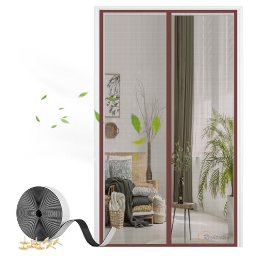 Magnet Fliegengitter Tür, Insektenschutz Balkontür Fliegenvorhang Automatisches Schließen für Wohnzimmer Terrassentür mit Klebeband-Brown-B|| 85x190cm(33x74inch) von Rechteckig