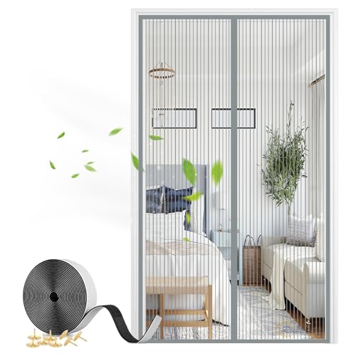 Magnet Fliegengitter Tür, Insektenschutz Balkontür Fliegenvorhang Automatisches Schließen für Wohnzimmer Terrassentür mit Klebeband-Gray-A|| 105x200cm(41x78inch) von Rechteckig